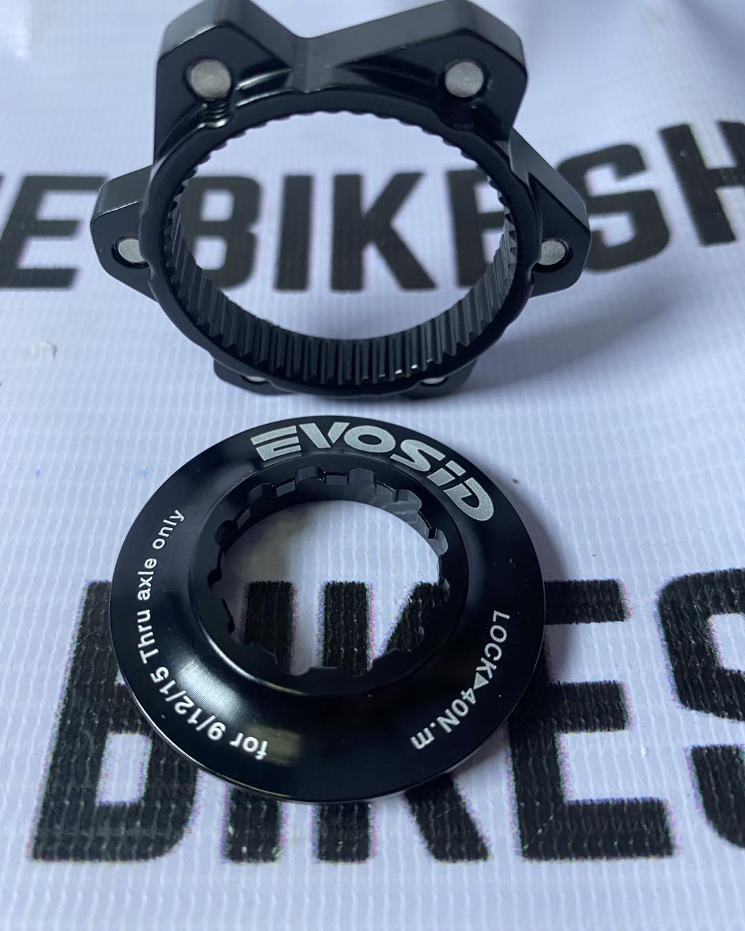 Evosid Center Lock to 6-bolt rotor adapter for bike disc brakes.