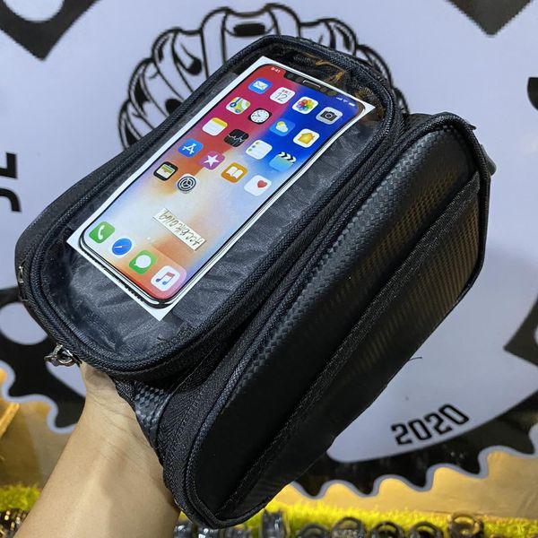 Bike frame bag with water-resistant design and built-in phone pocket