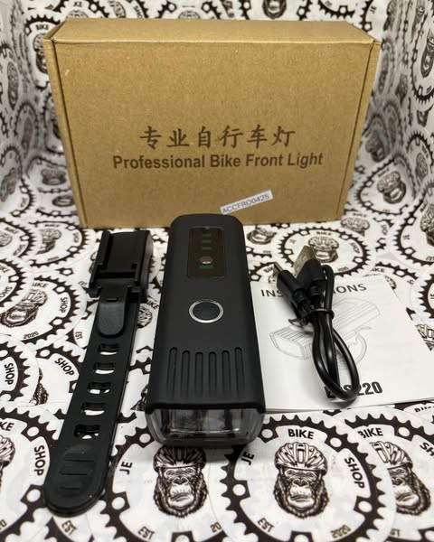 Rechargeable front bike light 250 lumens, rubberized, water-resistant, Type-C.