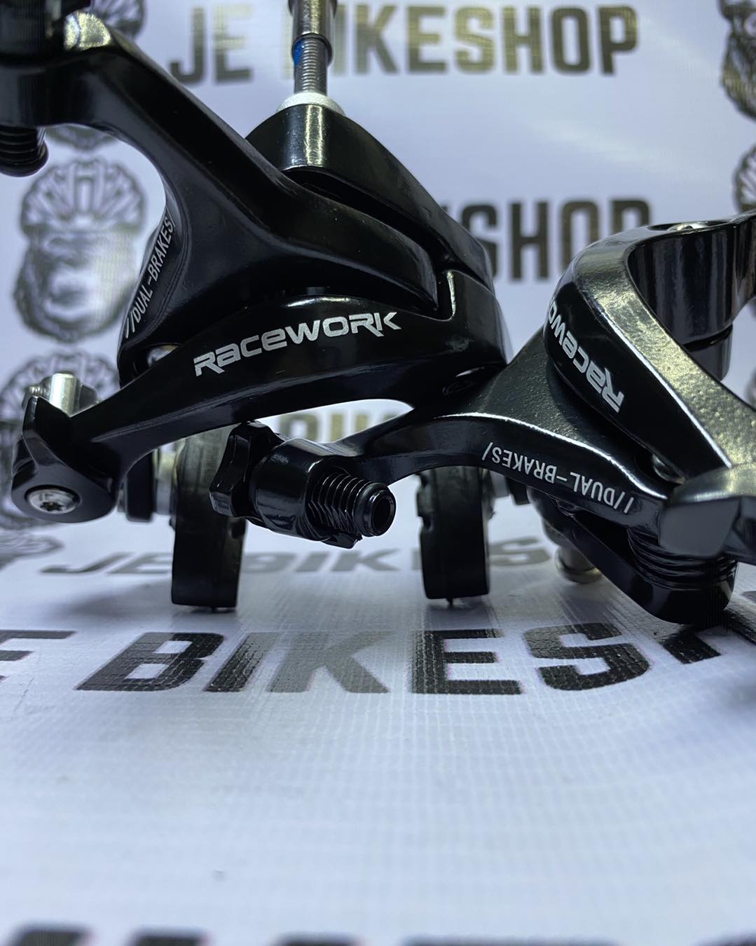 Race Works caliper set dual pivot design for strong braking.