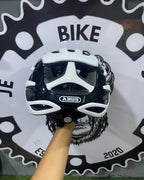 ABUS Airbreaker road bike helmet, white, aerodynamic.