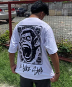 Large JE Bikeshop white tee for cycling fans.