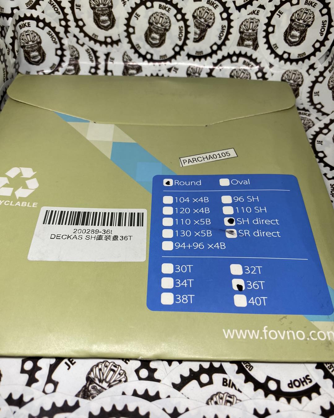 Lightweight Deckas direct mount chainring, narrow wide, 36 teeth.