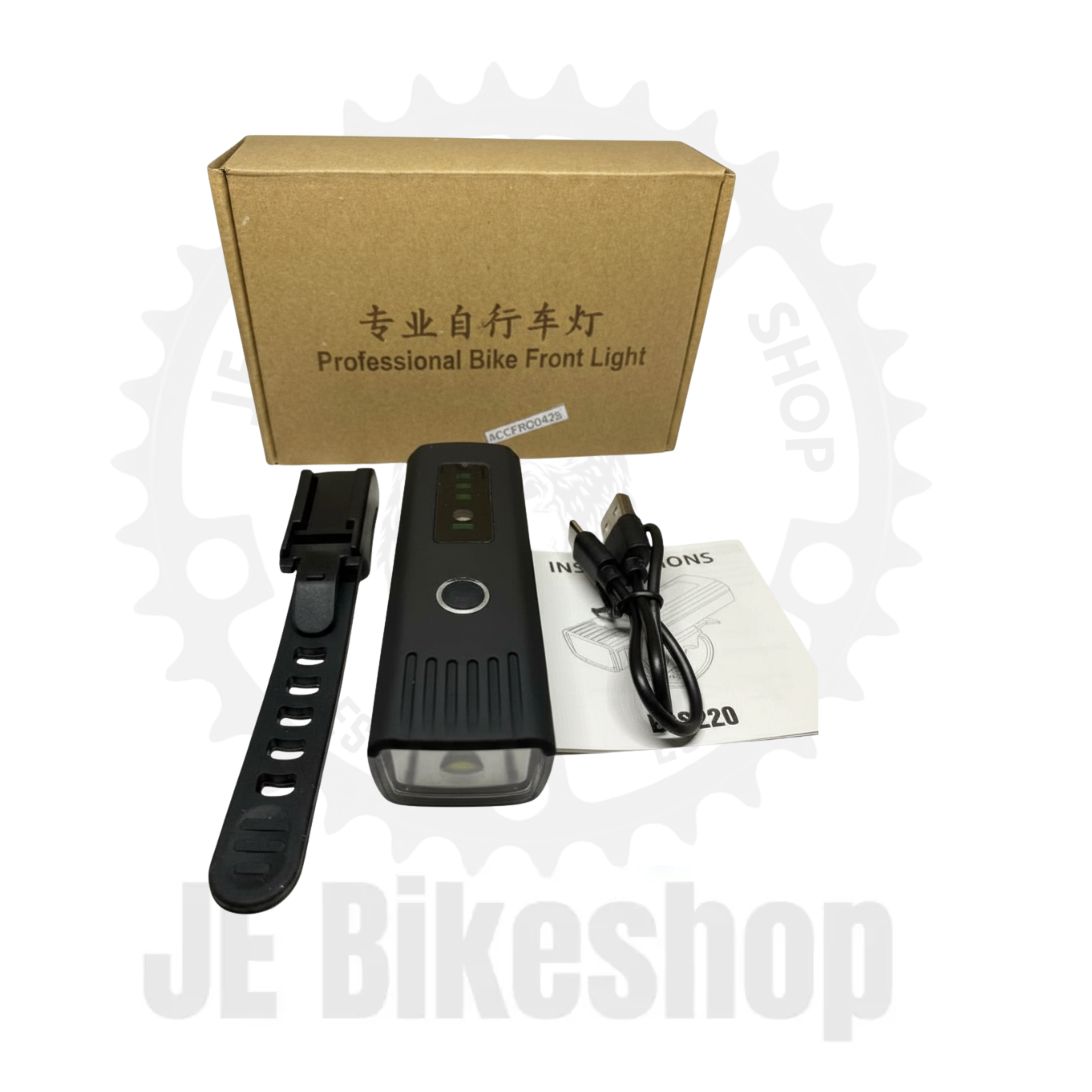 RUBBERIZED BODY BICYCLE FRONT LIGHT 250 LUMENS 1500 MAH W BOX AND CHARGER RECHARGABLE TYPE C “WATER RESISTANT“.